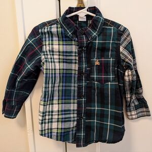 EUC Baby Gap Navy Blue Plaid Christmas Holiday Cotton Oxford Shirt